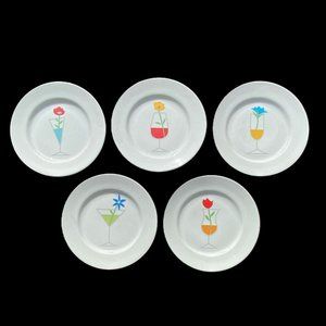 Crate and Barrel Cocktail Appetizer Plates-"Blossoms Up" Pattern-Set of 5